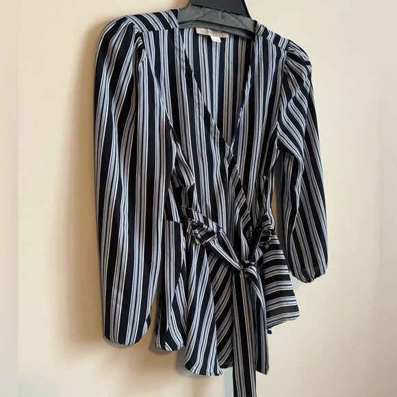 Loft Blue Striped Wrap Tie Top - Picture 6 of 9